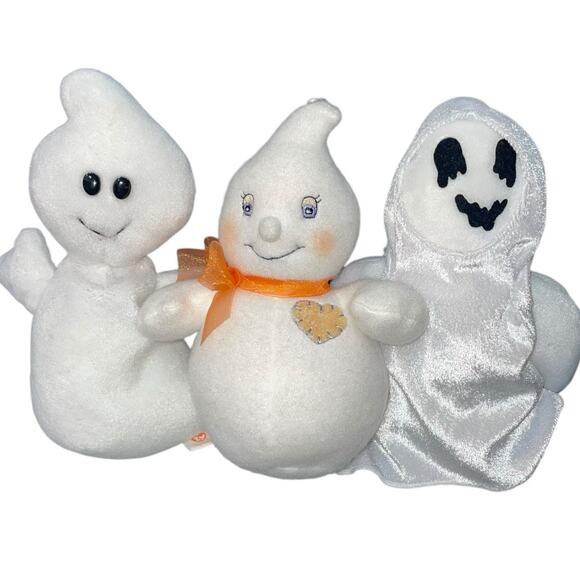 Halloween Plush Ty Beanie Spooky Ghost Sheets Hallmark Little Glimmer 8” Lot x3 - Picture 1 of 14